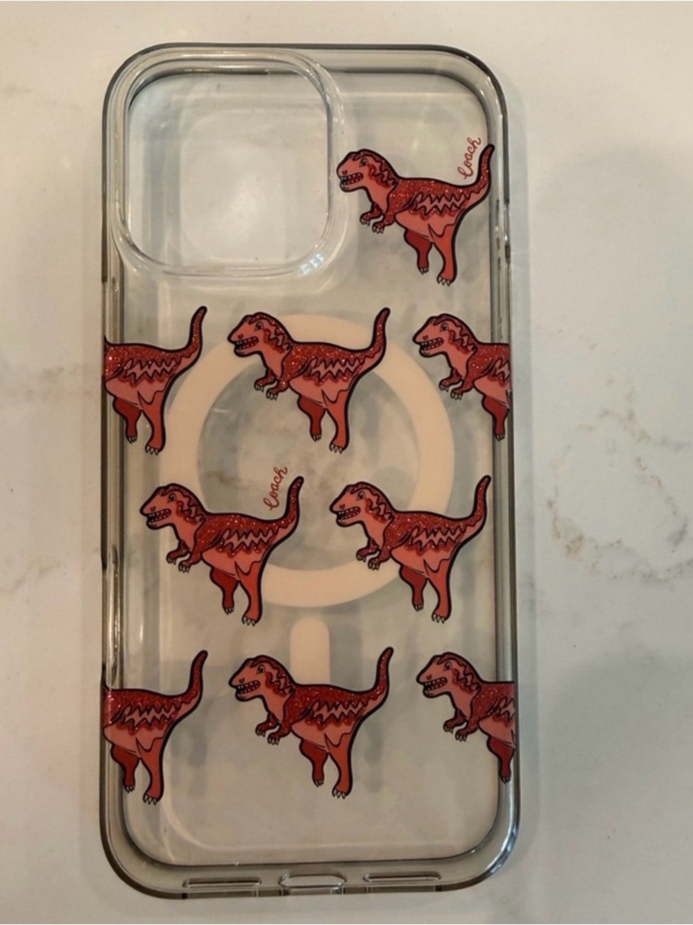 Coach Clear iPhone 16 pro max Case with dinosaur pattern